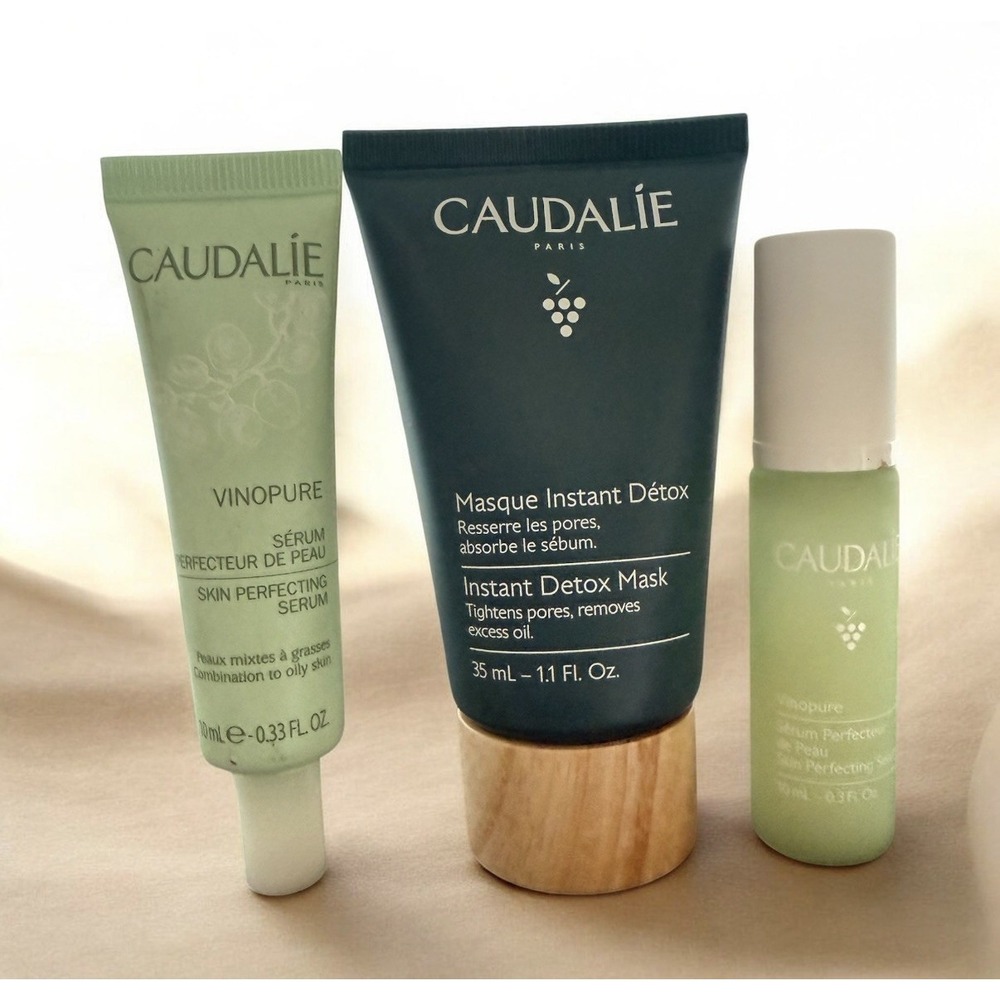 Caudalie Paris Travel Set Vinopure + Perfecting Serum + Instant Detox Mask. New